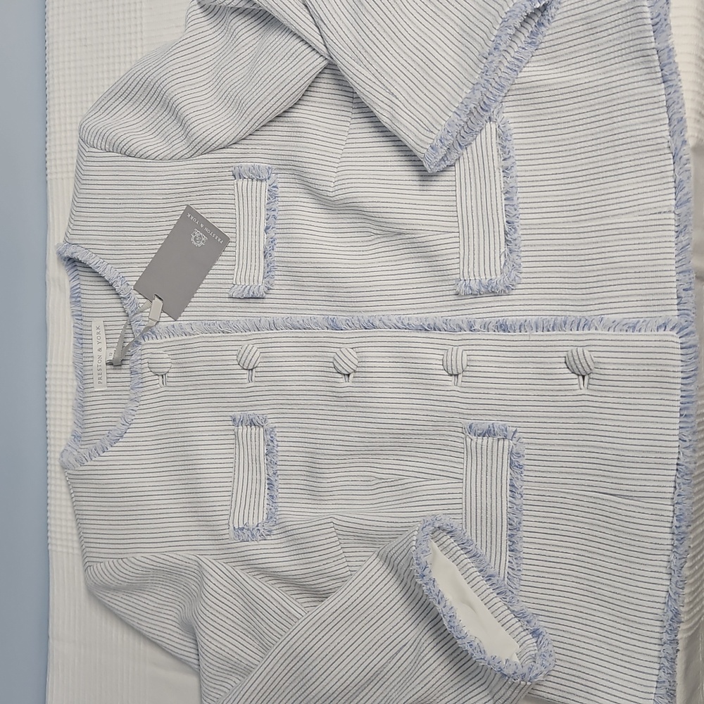 Preston & York Judith Boucle Tweed Round Neck Jacket: Blue/White Stripe:Size- 12 - Picture 3 of 14